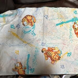 Vintage Garfield Cat Paint Splatter Twin Flat Sheet Made in USA 1980s Stevens‎